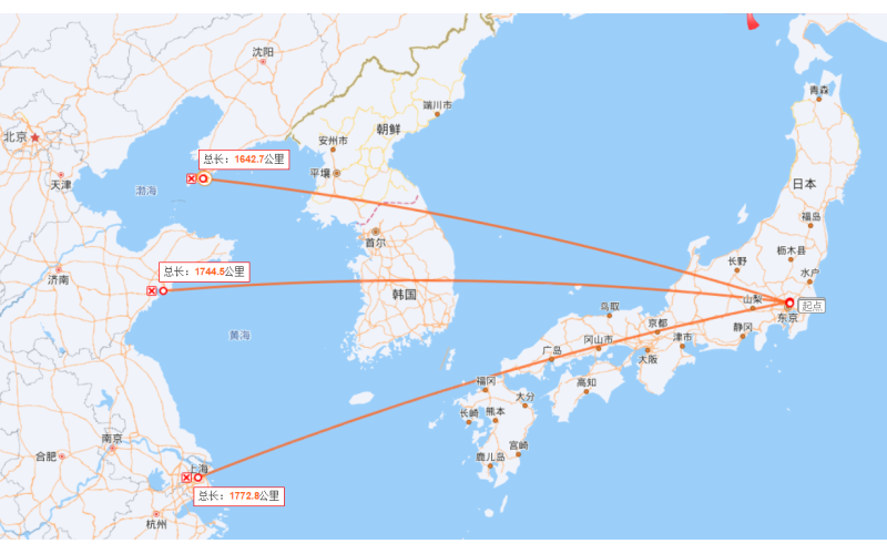 日本靠近中國哪個省/城市？
